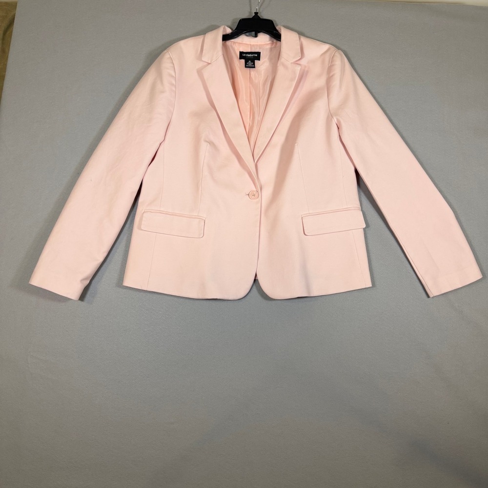 Liz Claiborne Career Pink Single Button Blazer Jacket XL Cotton Spandex Blend